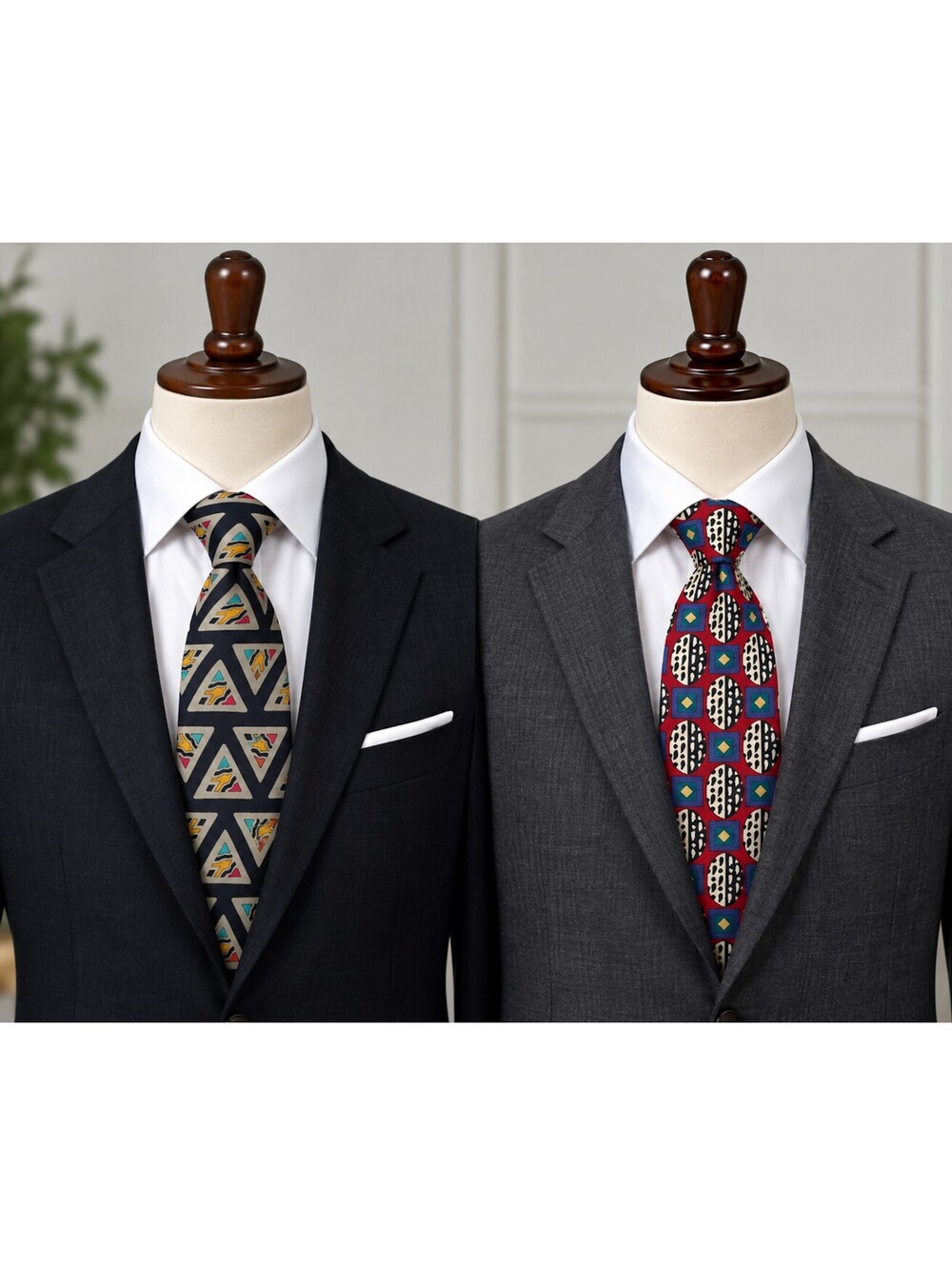 Guy Laroche Vintage Silk Tie Set of 2 with Geometric and Abstract Patterns